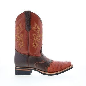 King Exotic Mens Ostrich Saddle Mid Square Rubber Sole Brown Boots (NWT)